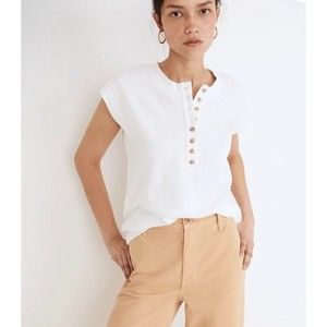 Madewell White Henley Short Sleeve Tee